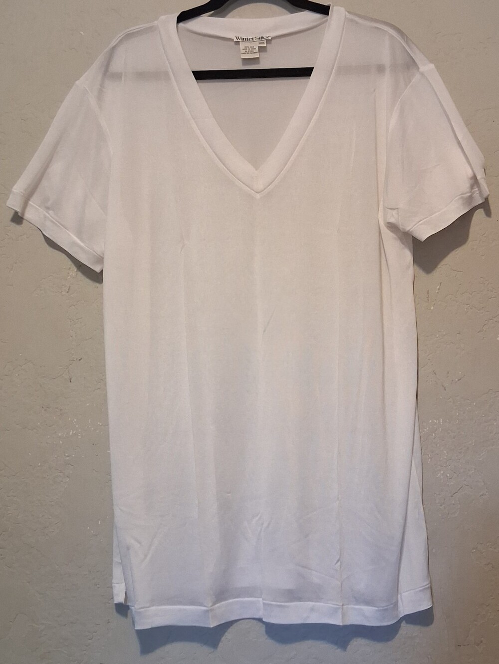 Winter Silks Vneck White T-Shirt Women 100% Silk SzXXL Short Sleeve Stretch